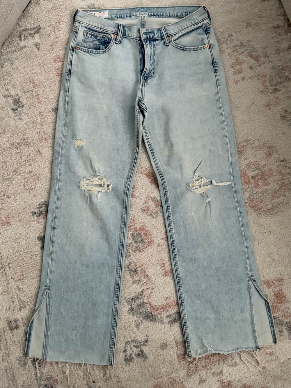 GAP 90s Loose Mid Rise Distressed Straight Leg Jeans with Hem Slits